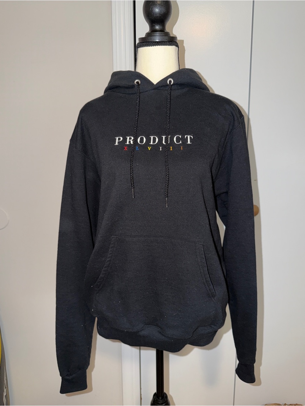 Champion Black Logo Hoodie with Multicolor Accent Small